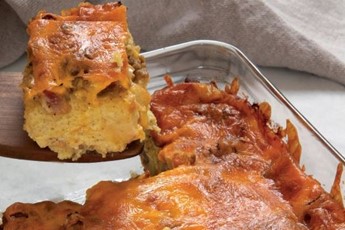 Bacon and sausage breakfast strata