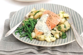 Salmon with samphire and new potatoes