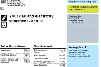 A sample British Gas energy bill