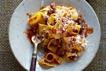 Pasta with a rich meat sauce