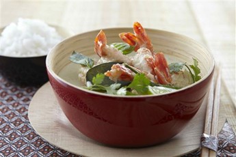 Thai green curry with king prawns