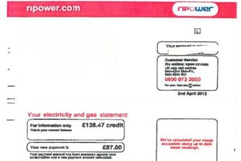 A sample npower energy bill
