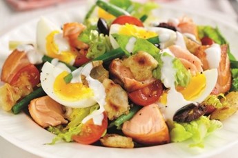 Salmon, egg and olive