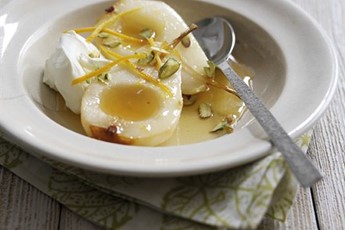 Honey-roast pears with orange blossom and yoghurt recipe