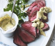 Cold rare roast beef with dill and mustard