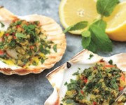 Baked scallops with lemon, chilli and mint