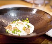Raw scallops, salsify and mustard sauce