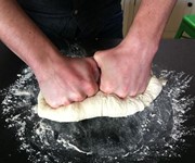 Kneading stottie dough