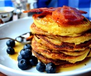American buttermilk and blueberry pancakes with crispy bacon recipe