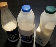 Bottles of Jersey, whole and unpasteurised milk